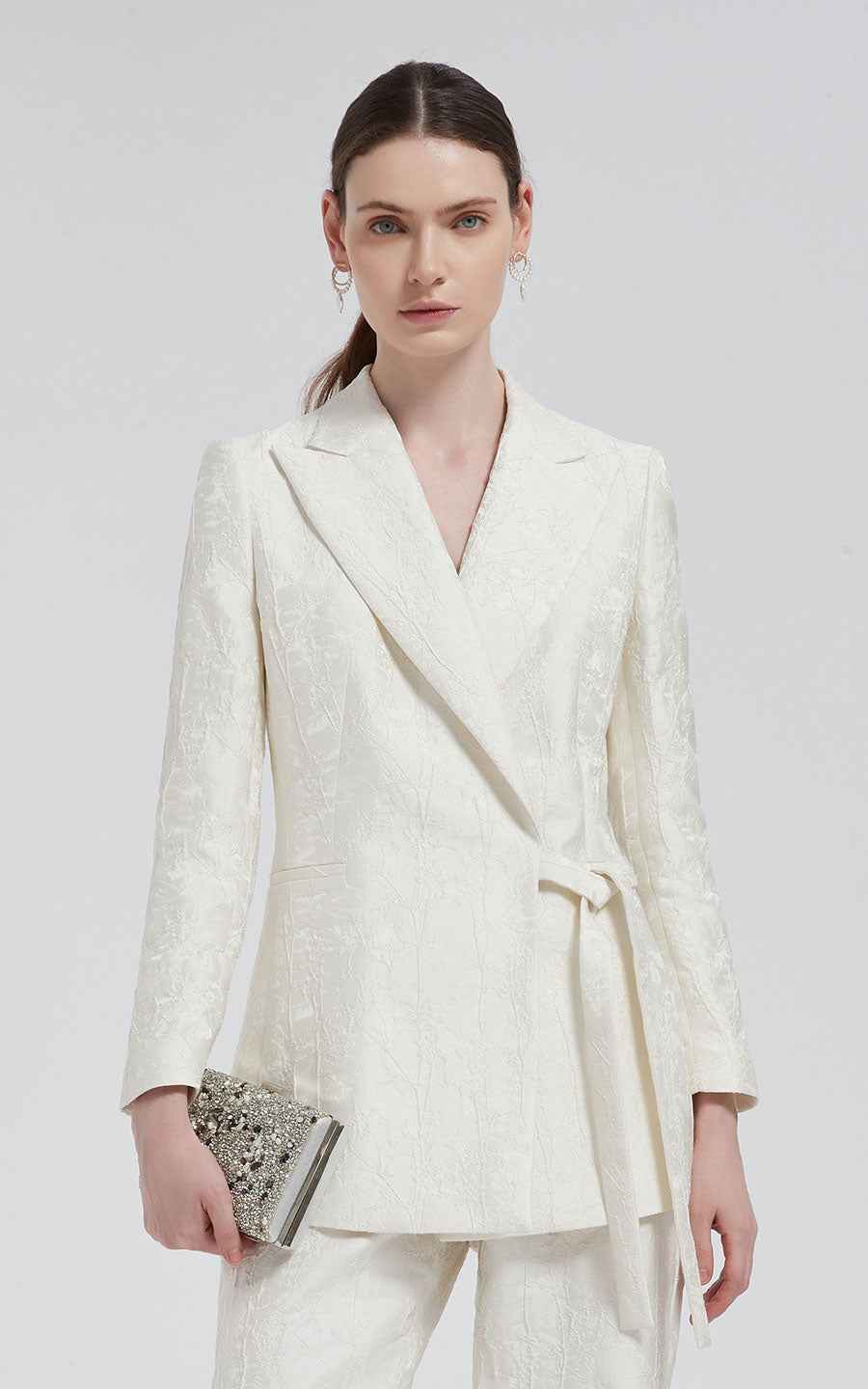 Women's Blazer Set White Wrap Elegant Two Piece