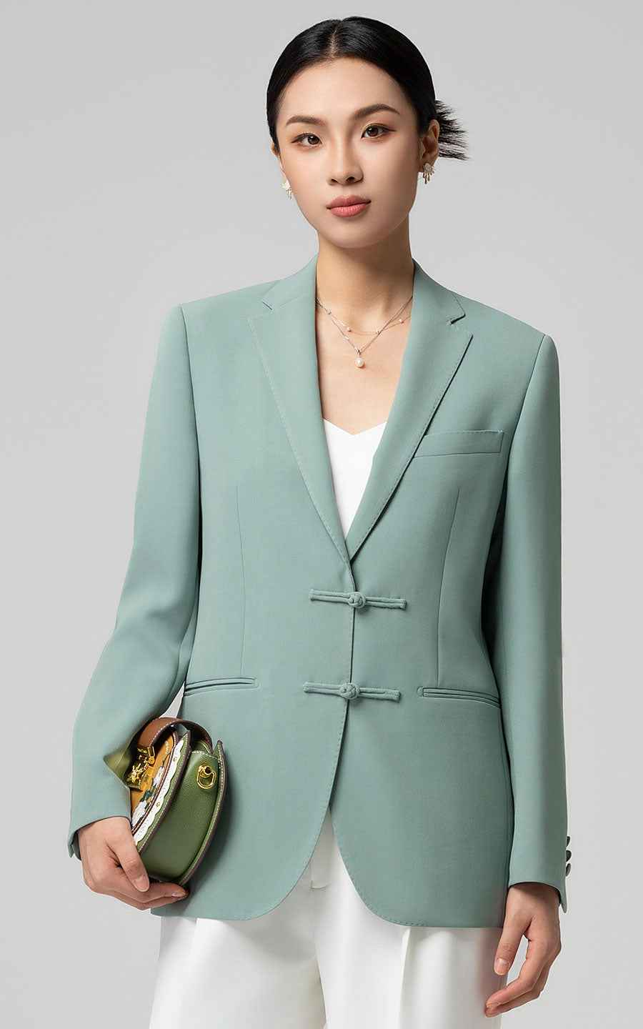 Sage Green Blazer & White Trouser Set - Fresh Style