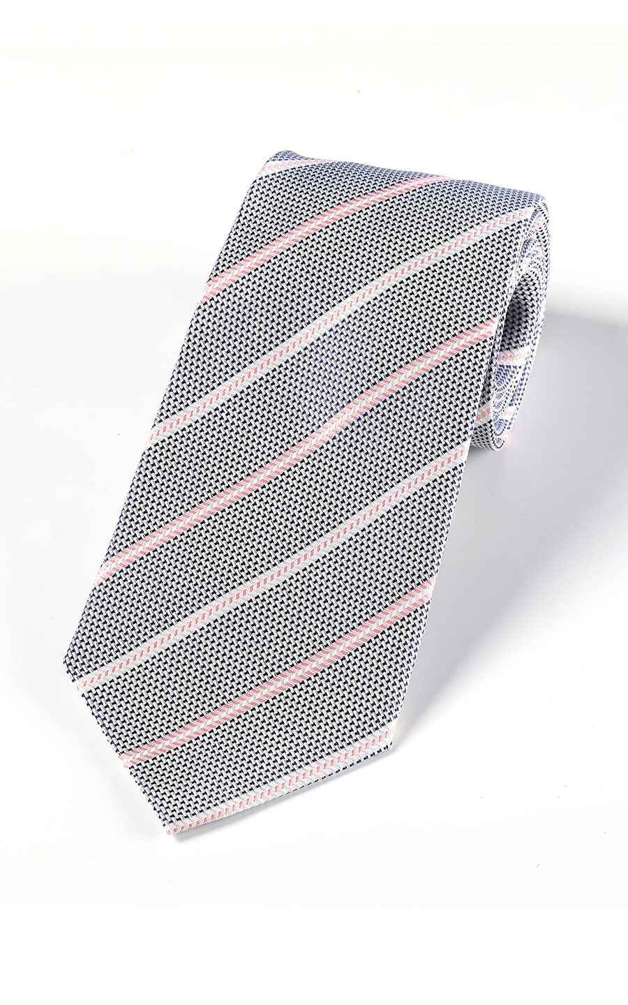 Gray pink striped silk tie - classic business formal
