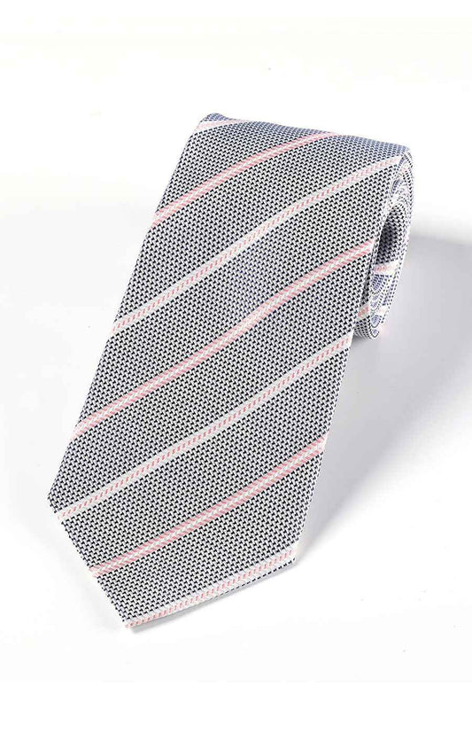Gray pink striped silk tie - classic business formal