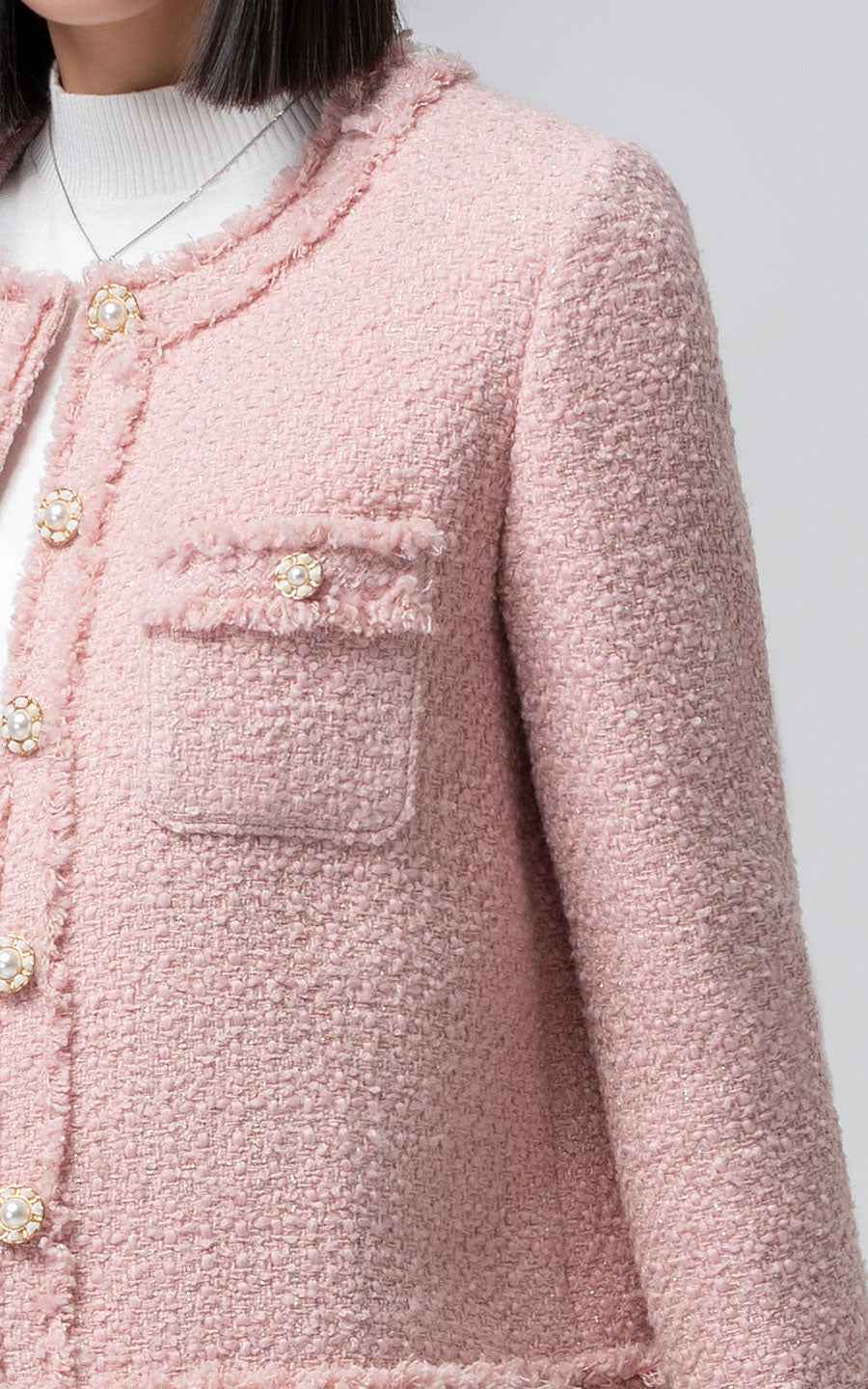 Pink Tweed Jacket & White Pants Elegant Professional Set