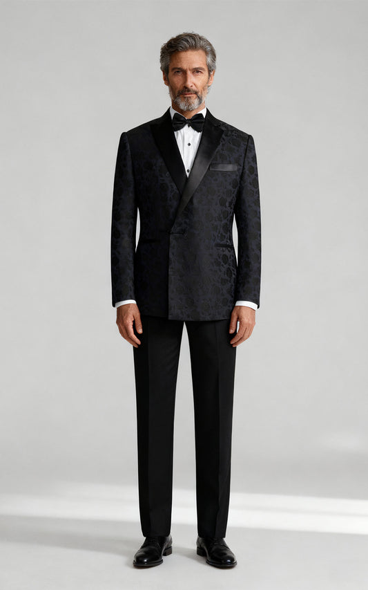 Navy Blue Moire Jacquard Custom Tuxedo - Elegant Formal