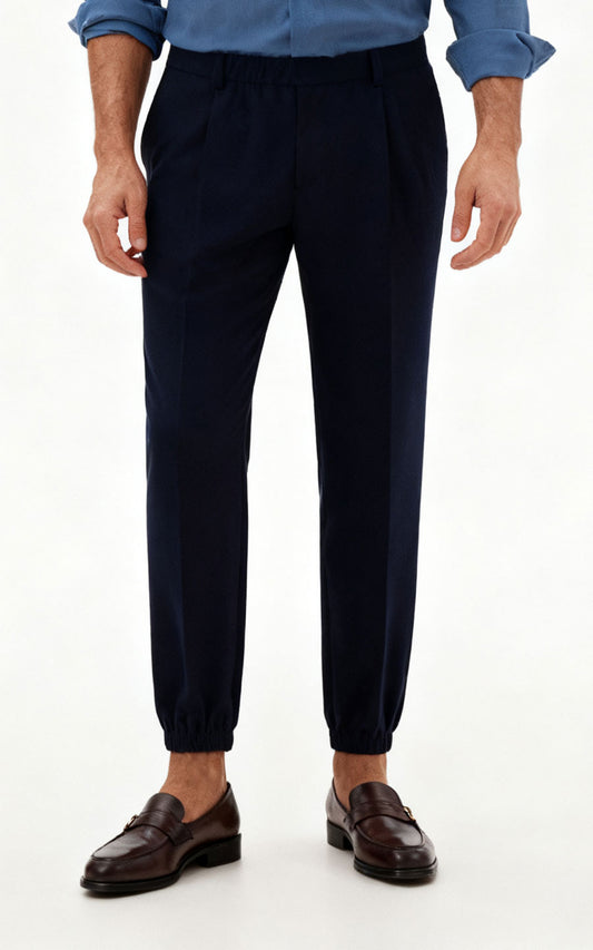 Custom Pants Dark Blue Organic Wool Suit Pants-Tailored Fit