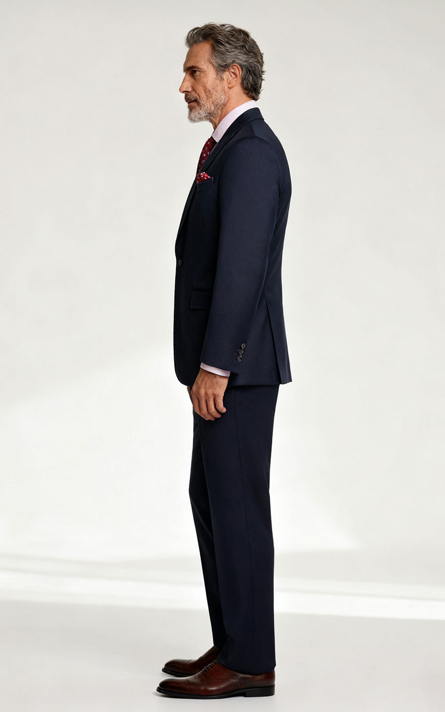 Navy Blue Camel Silk Custom Business Suit - Tailored
