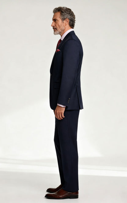 Navy Blue Camel Silk Custom Business Suit - Tailored