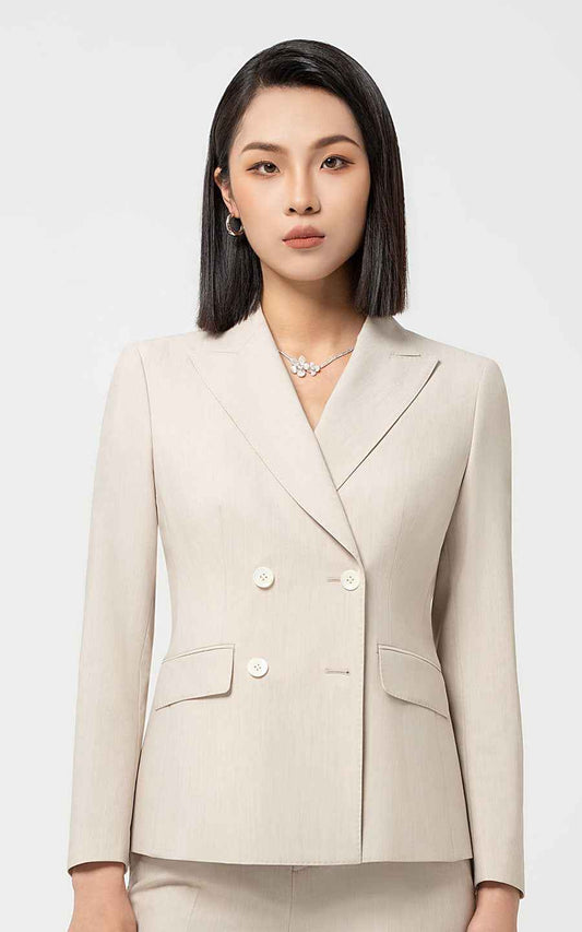 Elegant Beige Business Suit Set - Double Breasted Blazer