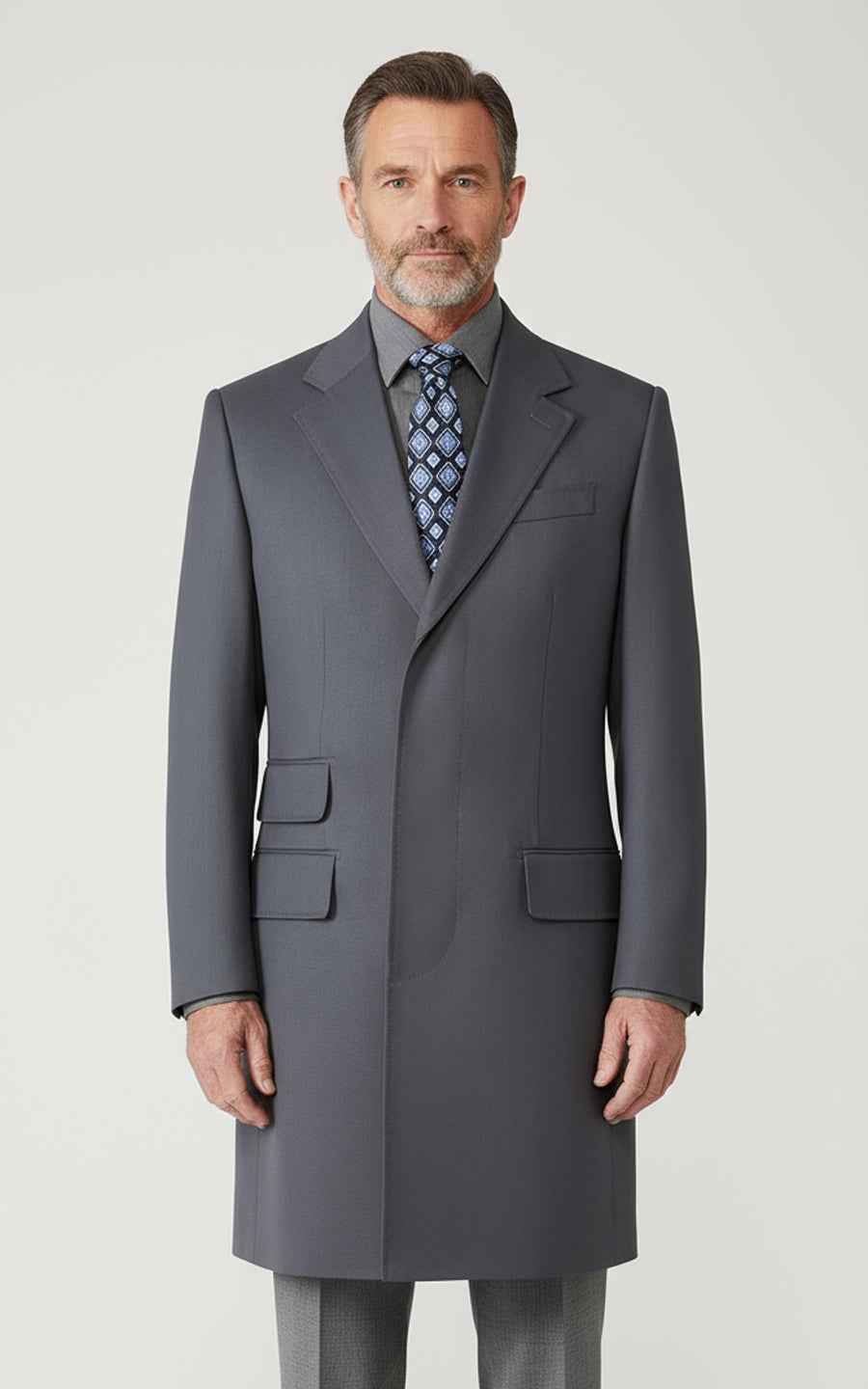 Charcoal Grey Overcoat Men Tailored Double Breasted Winter Formal