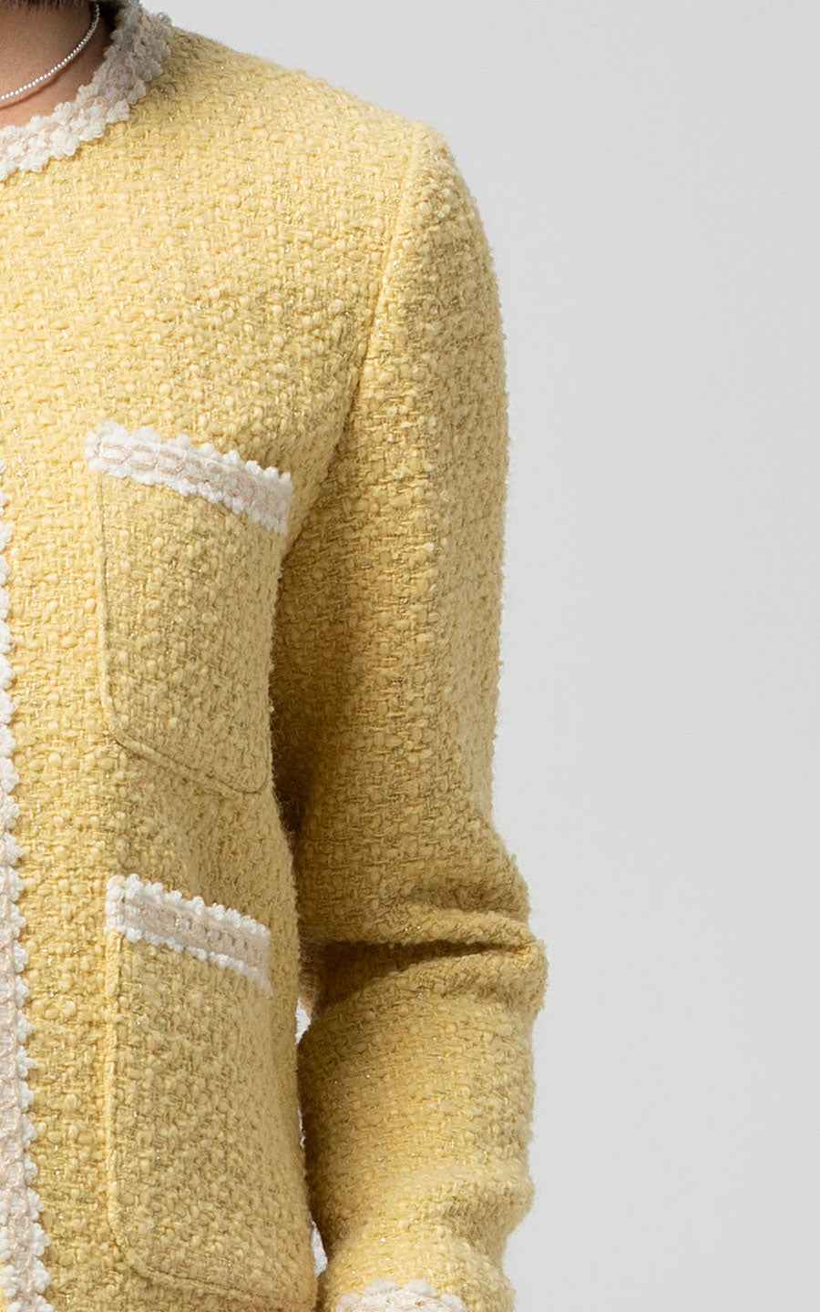 Yellow Tweed Jacket & White Pants Professional Set