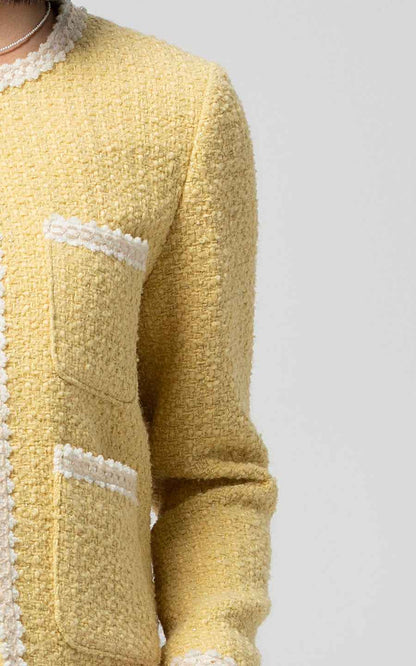Yellow Tweed Jacket & White Pants Professional Set