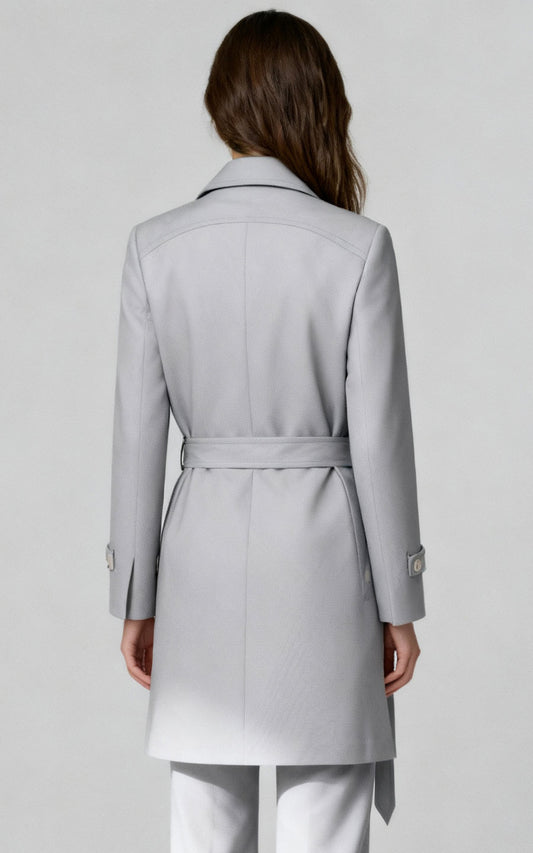 Classic Grey Trench Coat - Belted Women's Outerwear