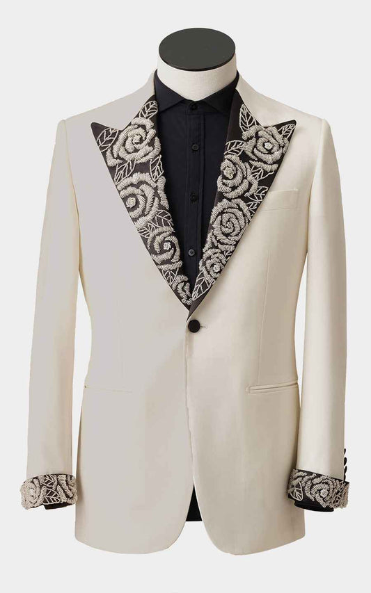 Men's White Wool Wedding Tuxedo - Custom Premium