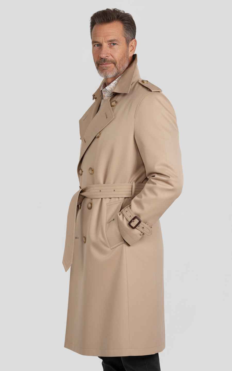 Classic double-breasted trench coat long beige coat for men