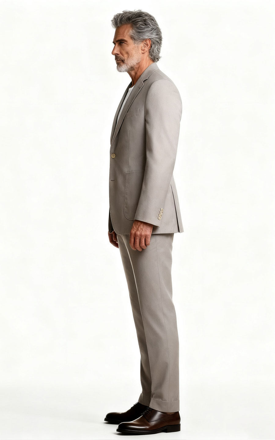 Men's Beige Wool Business Suit - Premium Custom Tailored