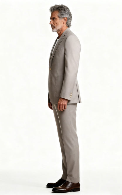 Men's Beige Wool Business Suit - Premium Custom Tailored