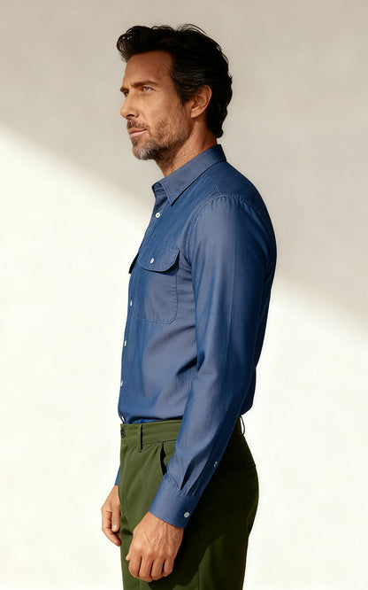 WIAI Men's Wrinkle-Free Dark Blue Custom Shirt