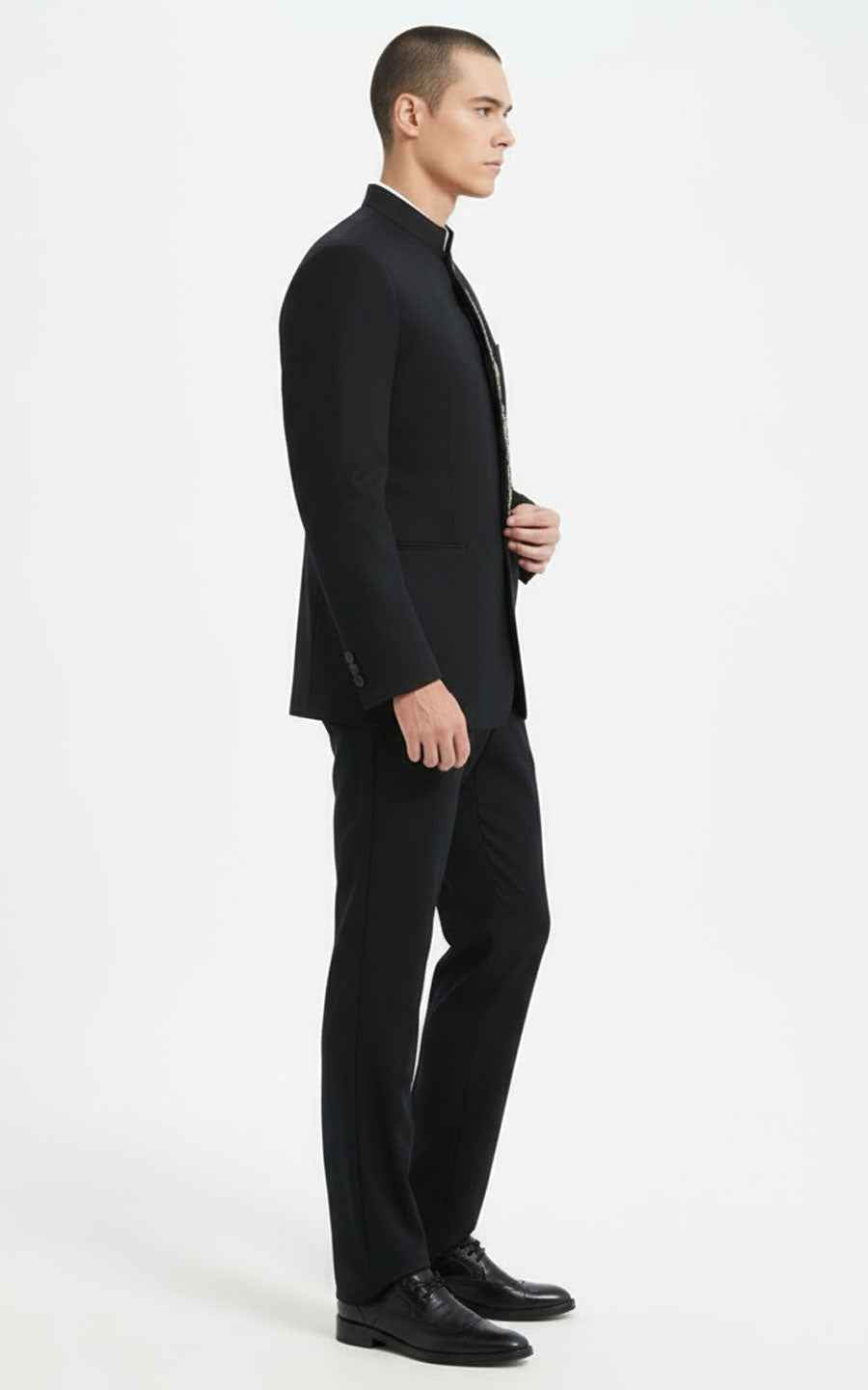 Men's Black Chinese Formal Suit - Mandarin Collar Traditional Set