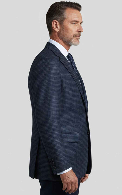 Men's Navy Blue Plaid Business Casual Custom-Made Suit Coat