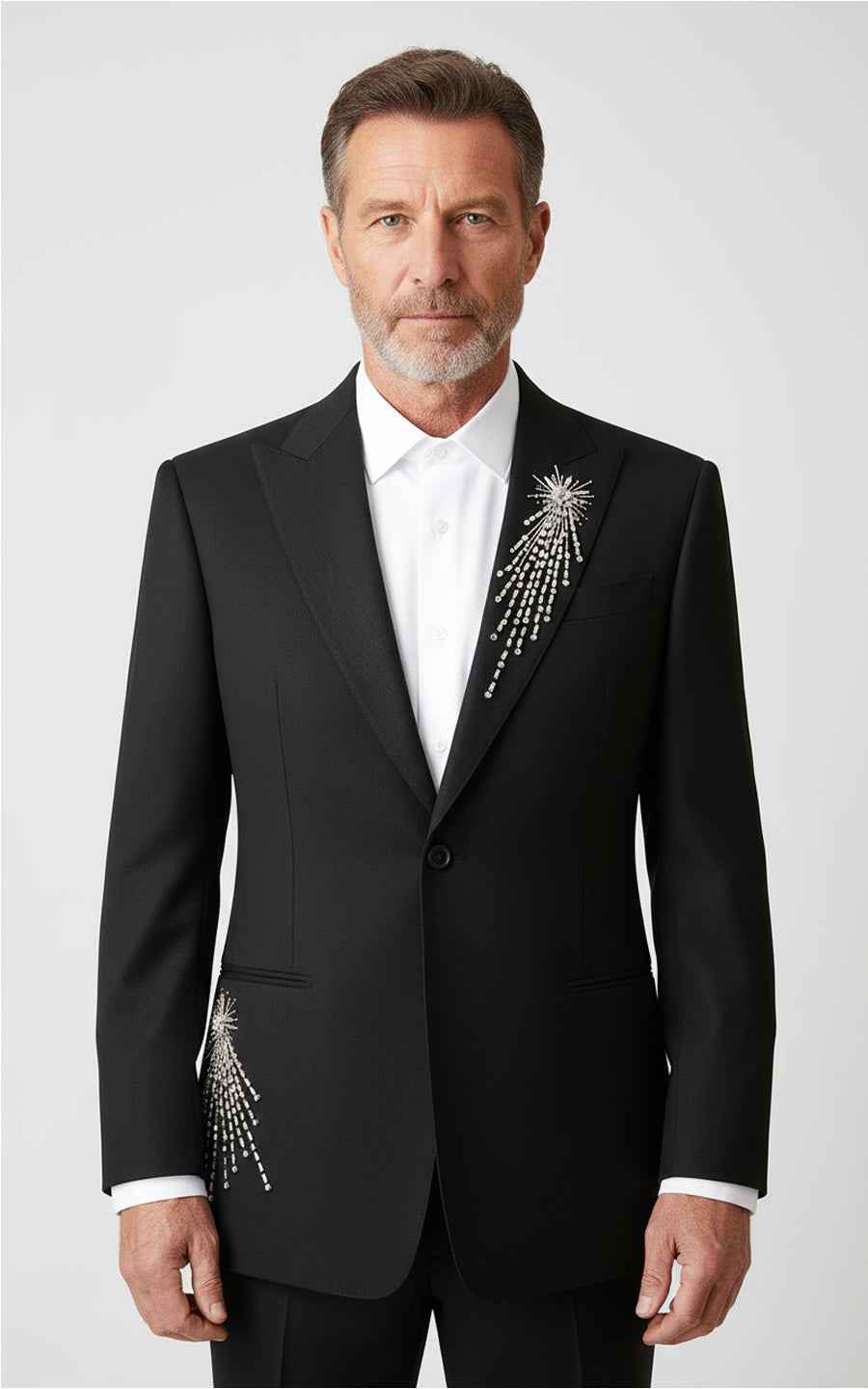 Men's crystal-embellished black evening suit Coat