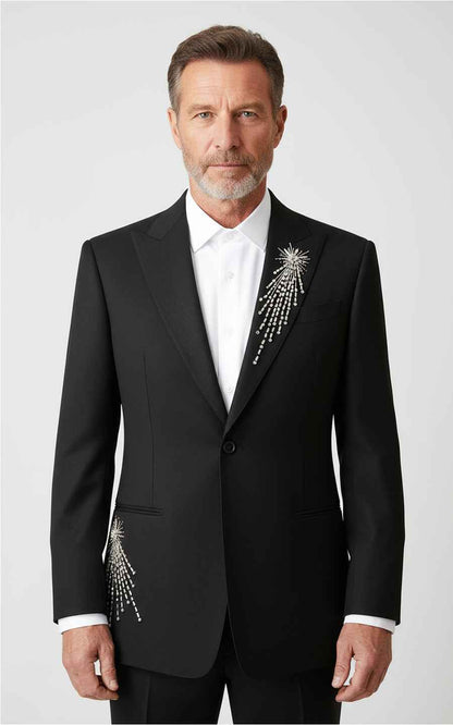 Men's crystal-embellished black evening suit Coat