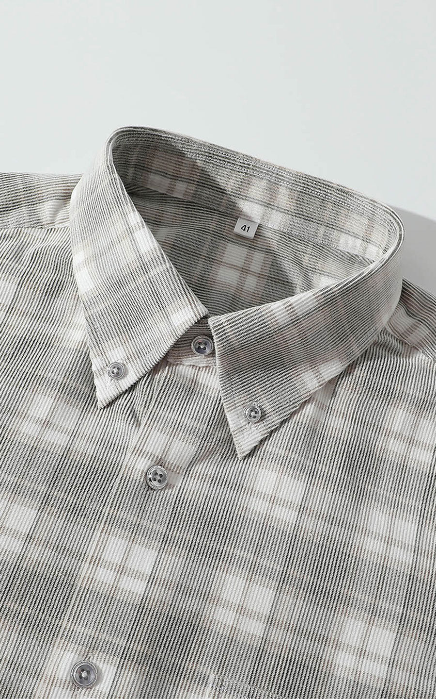 Cotton button down collar - light grey grid pattern