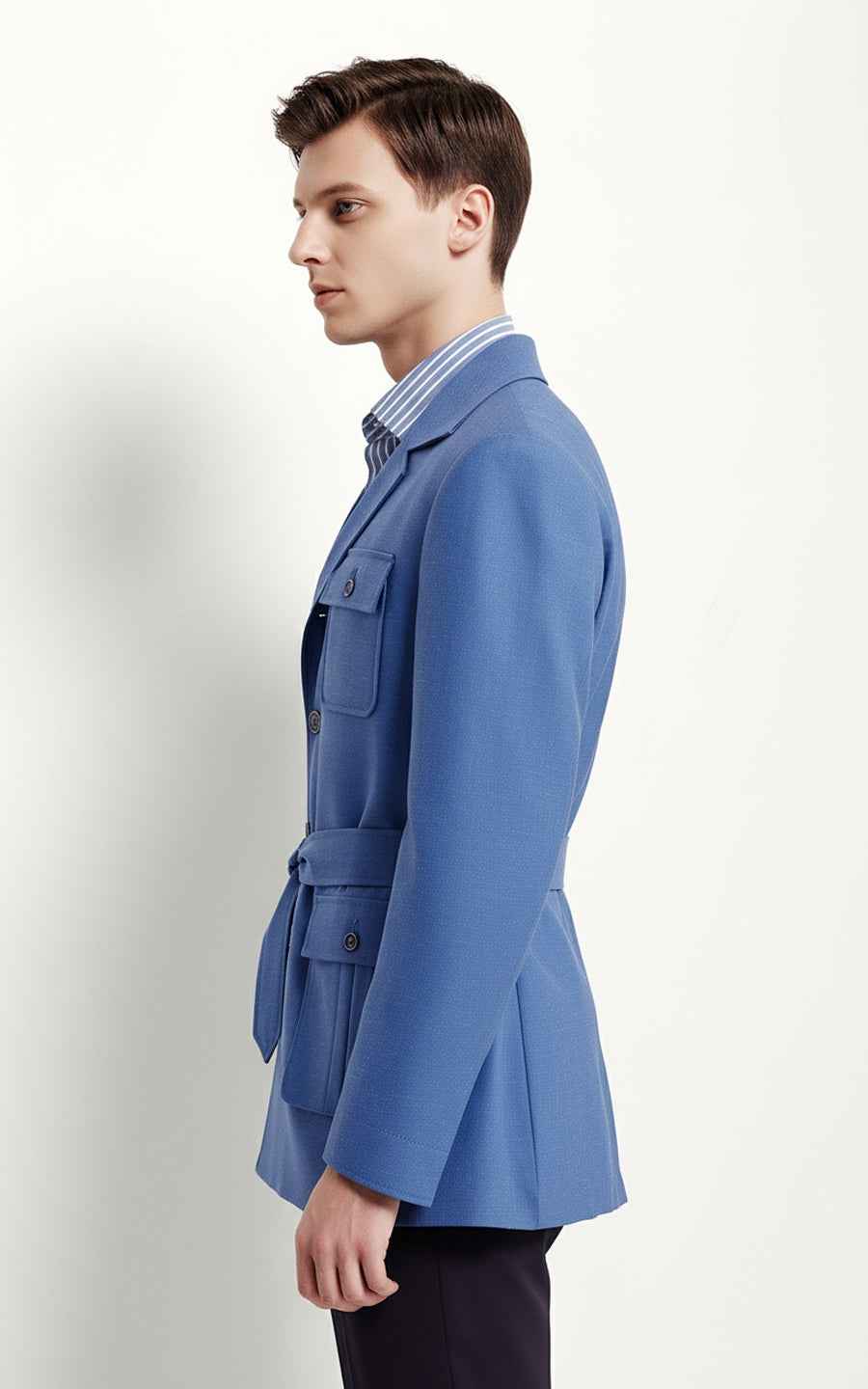 Customized Blue Trench Men Safari Casual Wear