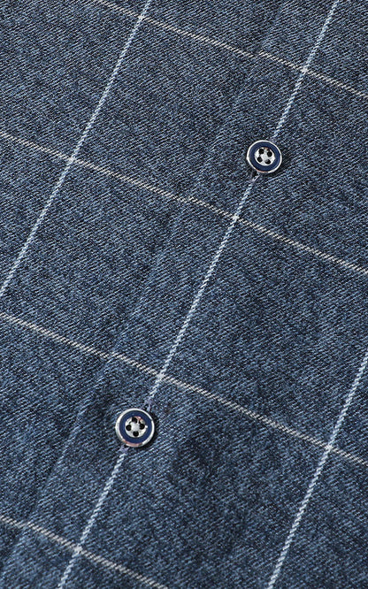 Custom men's flannel shirt - dark blue grid weave