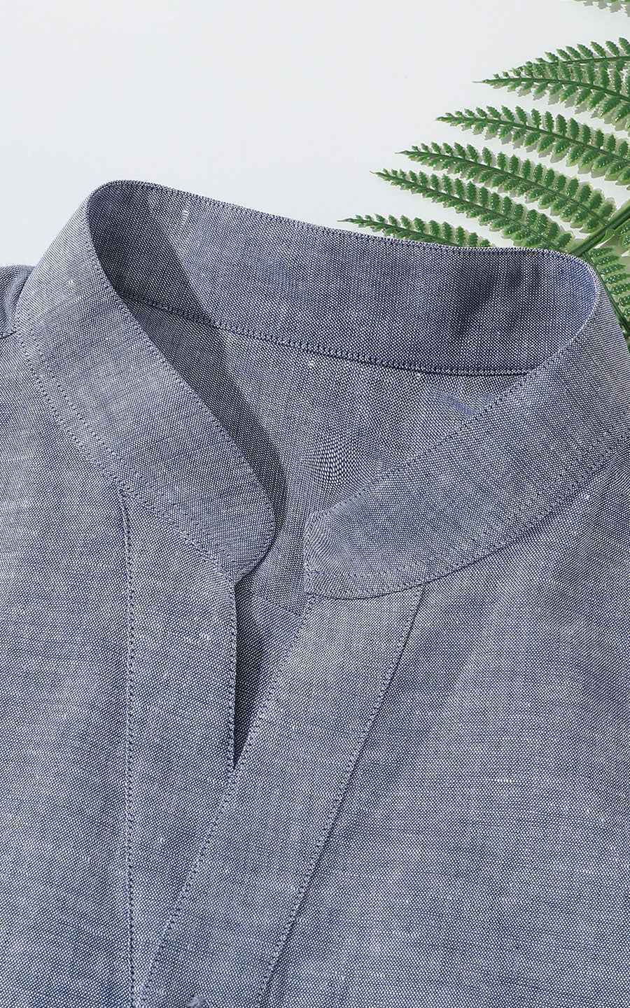 Light Blue Linen Short Sleeve Casual Shirt - Custom Fit