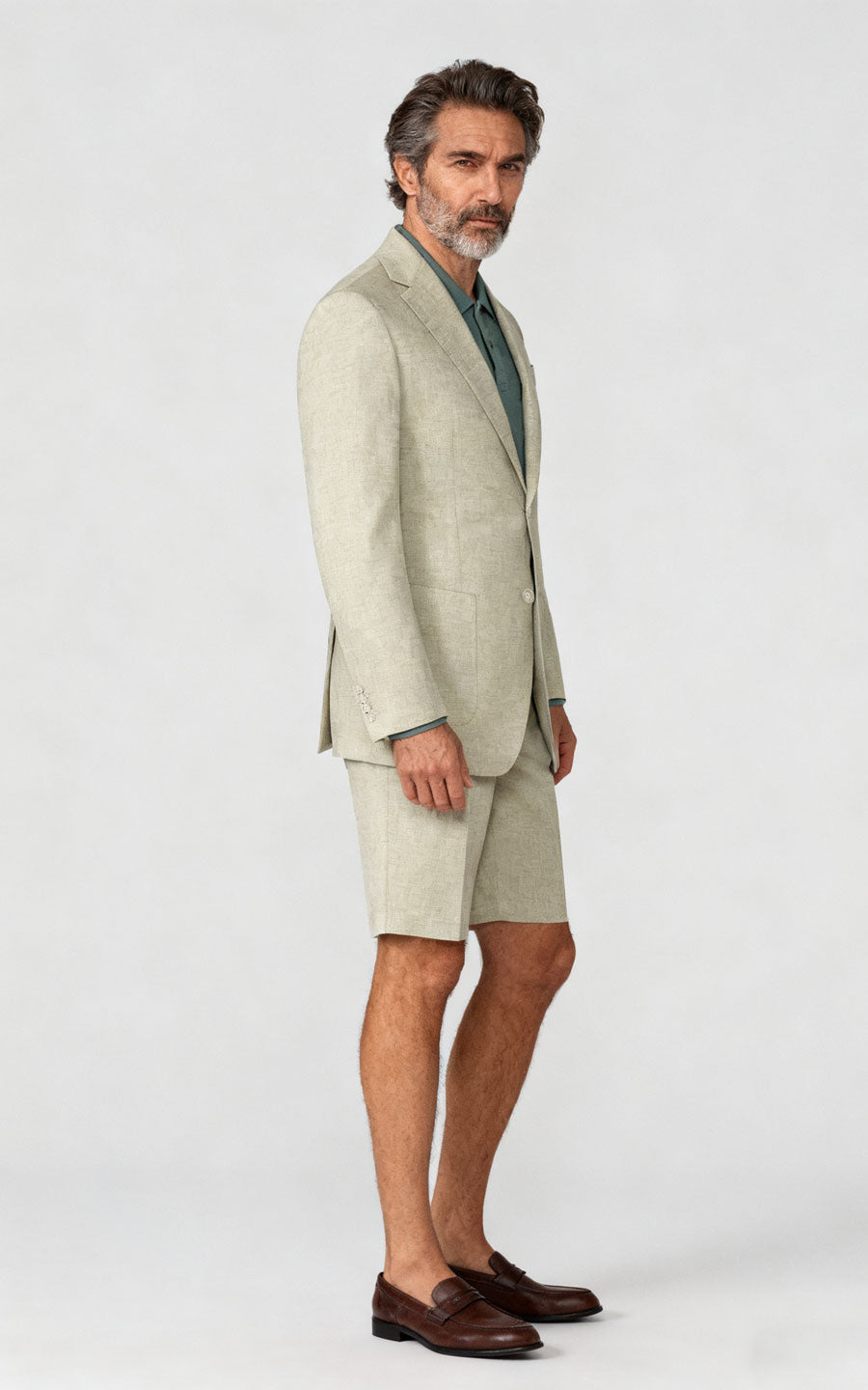 mens custom suits Khaki Linen Men's Casual Suit Set - Bespoke Fit