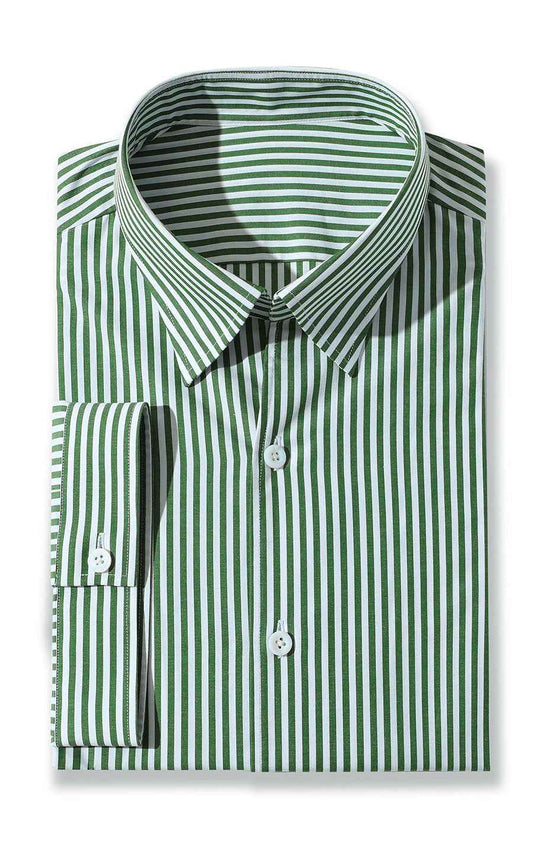 Green & White Striped Business Casual Shirt