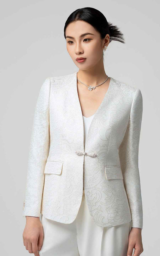 Women's White Elegant Business Suit Set - Blazer & Pants