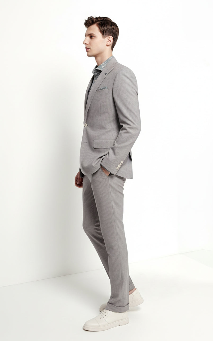 Men's Gray-Brown Striped Formal Custom Suits Set