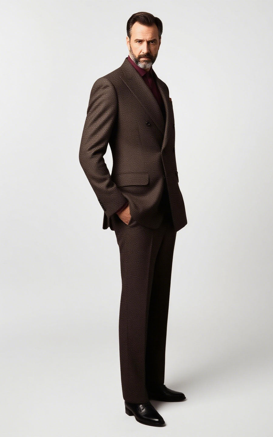 Dark Brown Checkered Business Suit - Tailored Fit
