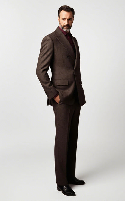 Dark Brown Checkered Business Suit - Tailored Fit