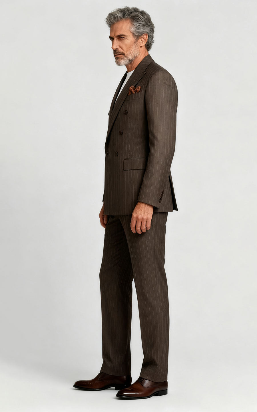 Men's Custom Bespoke Suit - Gray Brown Striped Silk