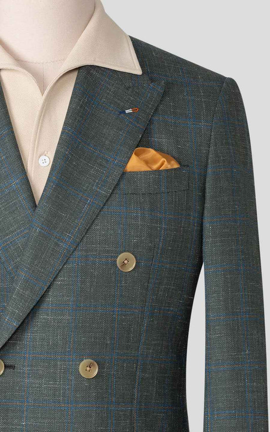Custom Gray-Green Plaid Linen Blazer - Tailored Suit
