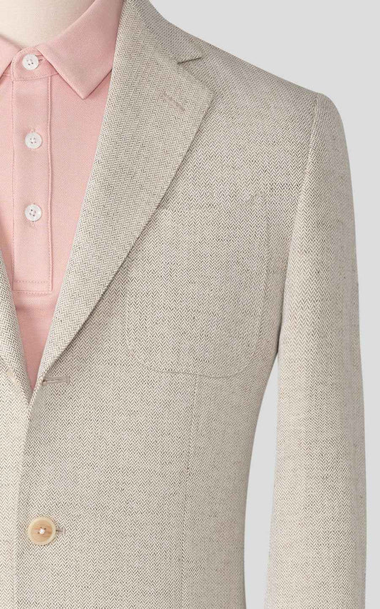 Men's Light Beige Linen Tailored Suit - Casual Blazers