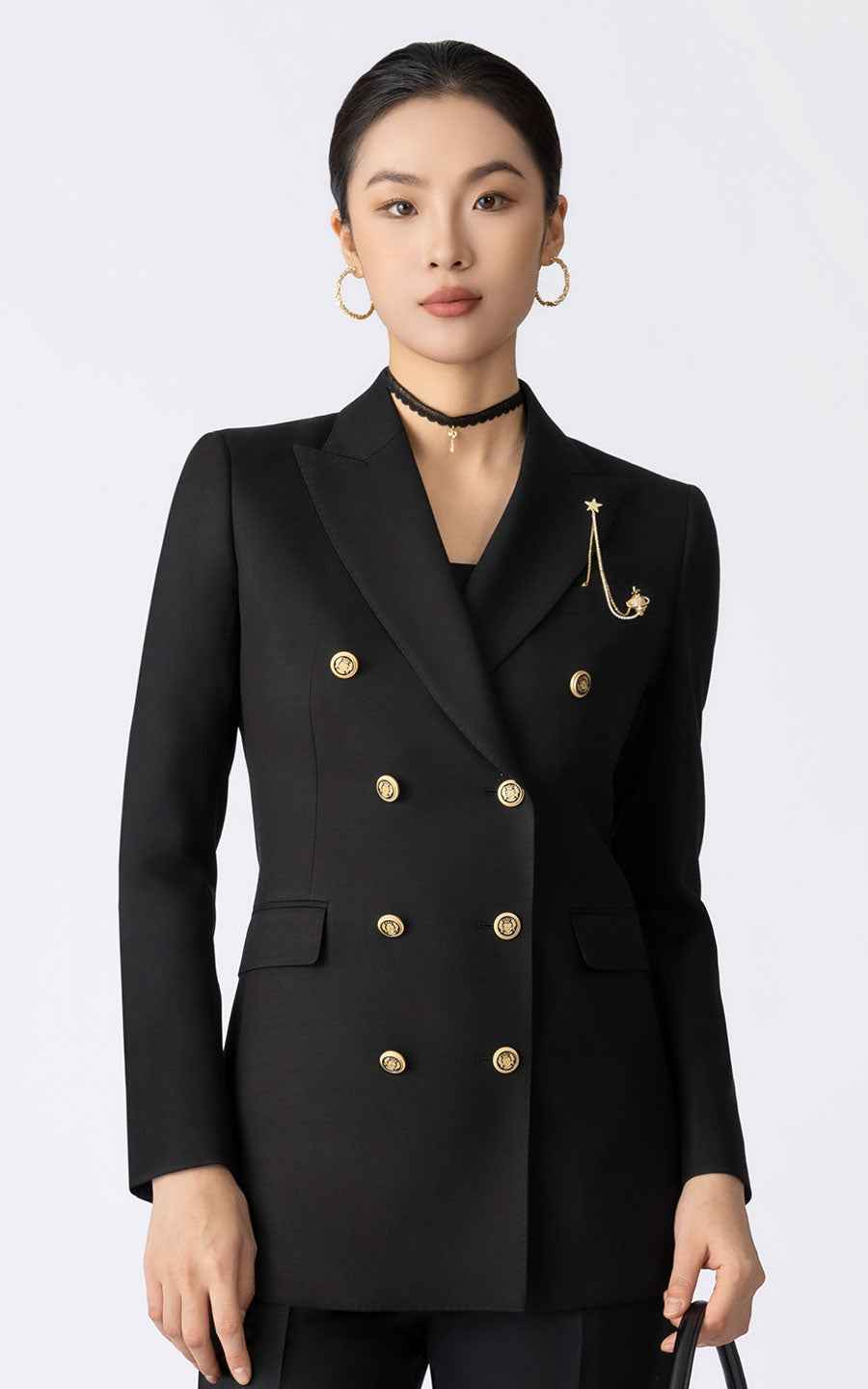 Women's Black Double-Breasted Business Suit Set