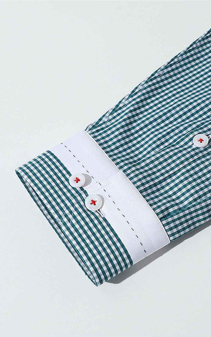 Men's casual shirt custom made Fashion green and white plaid