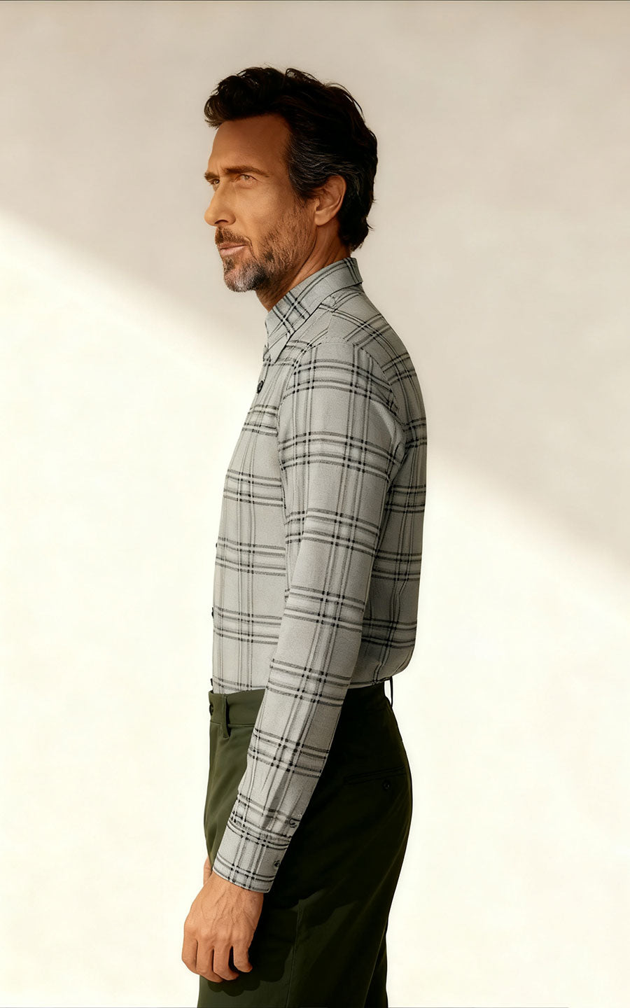 Scottish Grey Check Men's Casual Dress Shirt - WIAI