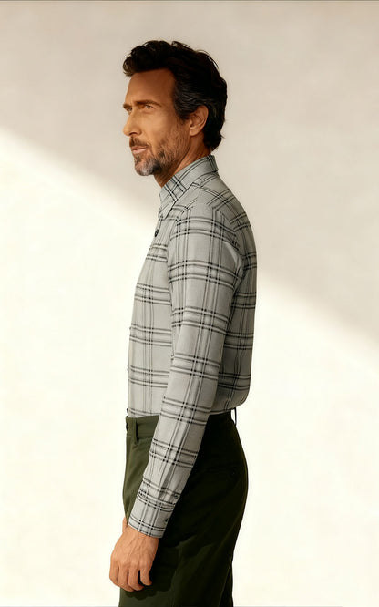 Scottish Grey Check Men's Casual Dress Shirt - WIAI