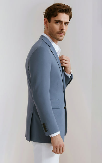 Custom Blue Wool Knit Blazer Mens Tailored Business