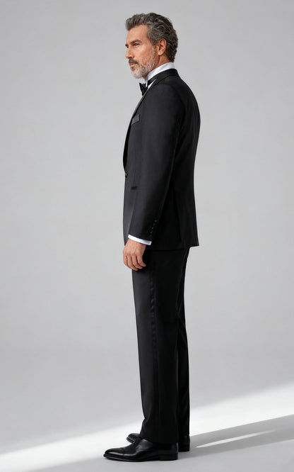 Black Satin Custom Tuxedo - Formal Business Suit