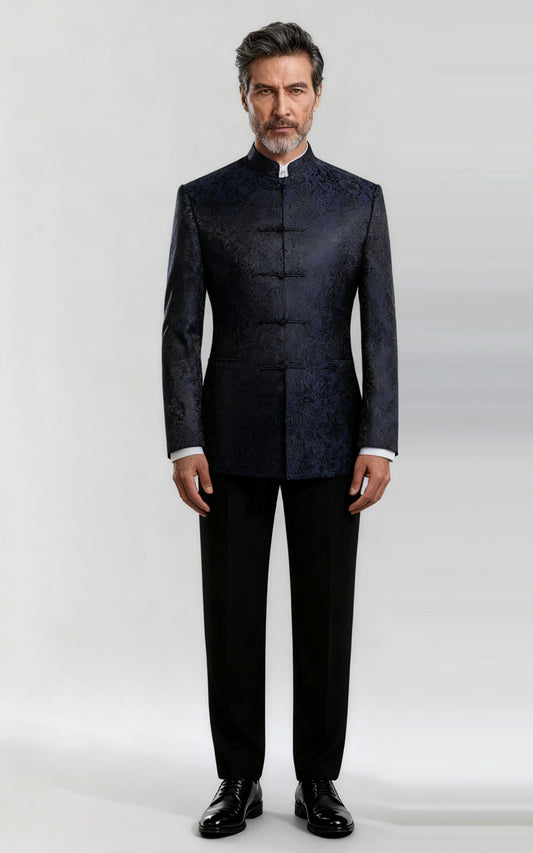 Blue Jacquard Silk Fabric for Custom Men's Wedding Suits
