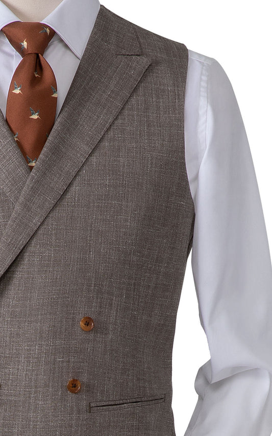 Brown-gray vest side view - wool linen silk blend
