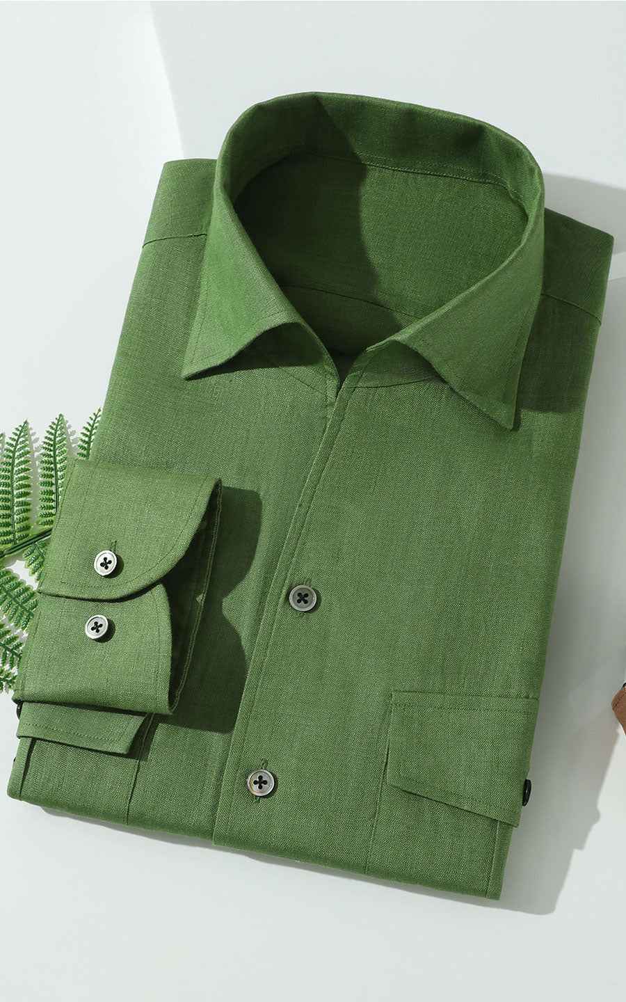 Men's Casual Shirts Forest Green Linen Casual Shirt - Custom Fit
