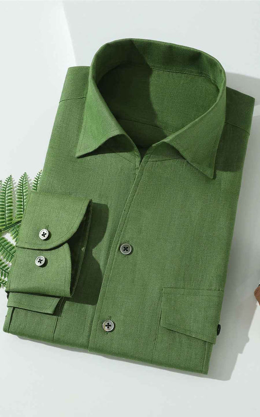 Men's Casual Shirts Forest Green Linen Casual Shirt - Custom Fit