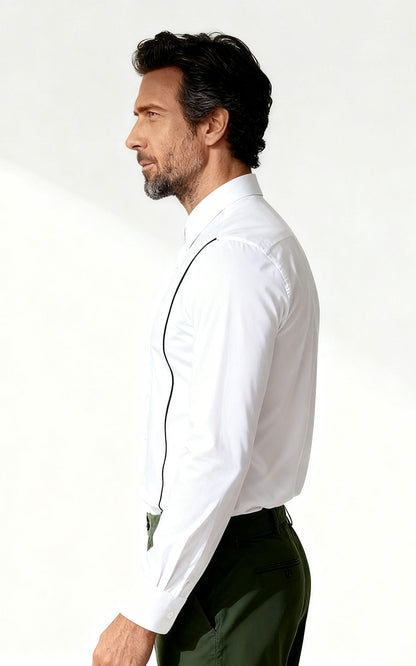 WIAI Men's White Stretch Cotton Blend Casual Shirt
