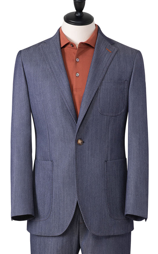 Men's washable wool denim blazer tailored fit comfort