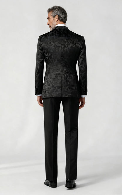 Custom Tuxedo Black Jacquard - Chinese Style Formal Suit