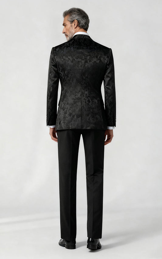 Custom Tuxedo Black Jacquard - Chinese Style Formal Suit
